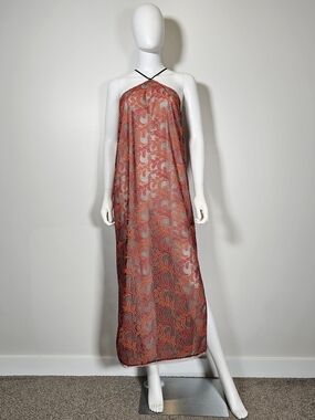 Babaton Aritzia Red Orange Floral Mesh See-through Dress Sz M